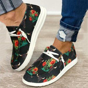 Steer head & Cactus 🌵 Lace Up Flat Sneakers - Similar to Hey Dude